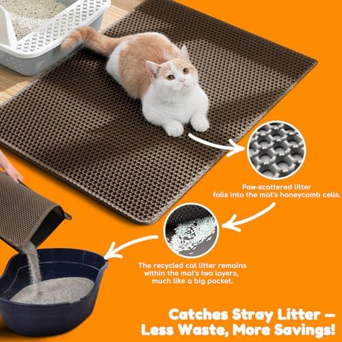 Cat Litter Mat 35"x24", Double Layer EVA Litterbox Mat Brown - Image 6
