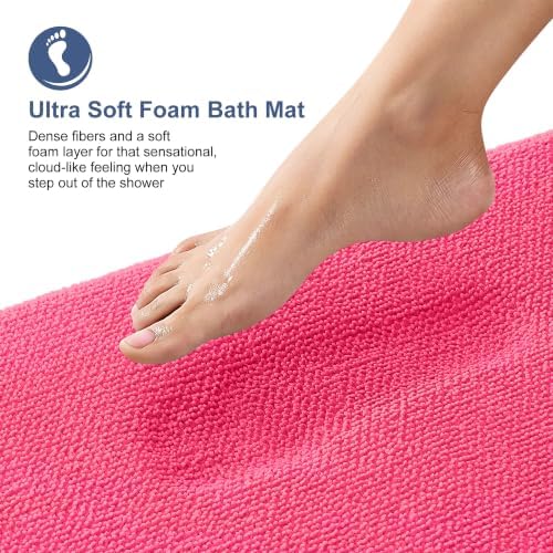 OLANLY Memory Foam Bathroom Runner Rugs 47x24, Absorbent Long Mat, Hot Pink - Image 2