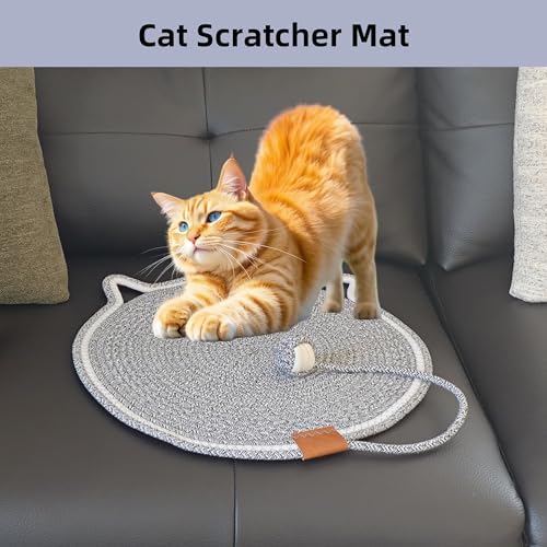 Cat Scratcher Mat 16.9'' Round Natural Cotton Rope Double-Sided - Image 3