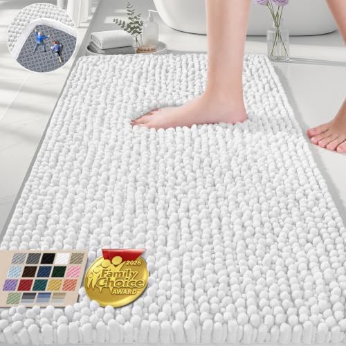 Ophanie White Bathroom Rugs 30x20, Soft Chenille Bath Mat, Non Slip Absorbent by Ophanie