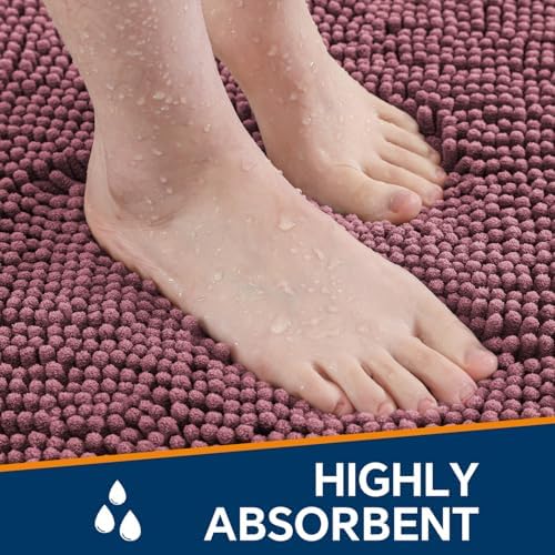 Chenille Bathroom Runner Rug 24"x60" Dusty Rose, Plush Bath Mat - Image 4