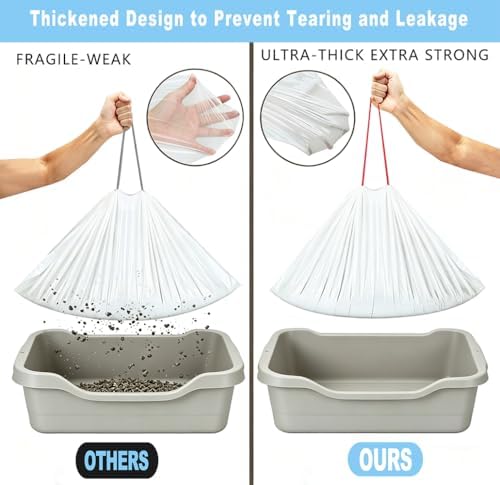 Drawstring Cat Litter Box Liners, 2 Mil Thick Claw Resistant Cat Pan Liner) - Image 2