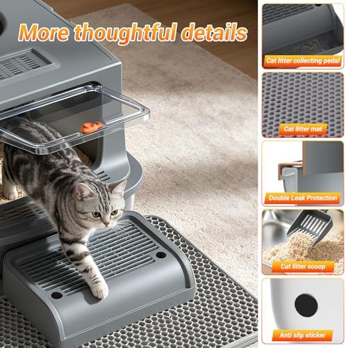 Cat Litter Box Extra Large Enclosed Litter Box Dark Gray - Image 3