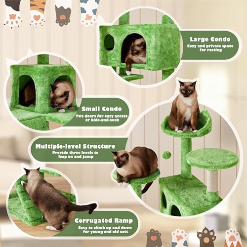 Yaheetech 54in Cat Tree Tower, 2 Caves, Kitten-Ear Perch & Scratching Posts - Image 3