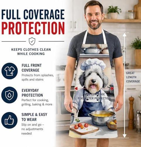 Caroline's Treasures Old English Sheepdog The Chef Apron Cooking Kitchen Server - Image 3