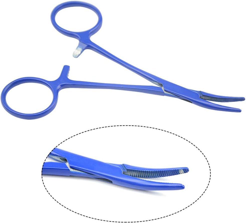 LILYS PET Pet Stainless Steel Hemostat Hemostatic Forcep,Pet Ear Hair Pull Forcep (Bend Head+Straight Head(Blue), 12cm)