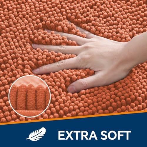 Chenille Bathroom Rug 17"x24" Coral, Non-Slip Plush Bath Mat - Image 3