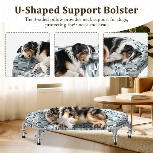 Elevated Dog Bed with Bolster, Raised Cooling Orthopedic Dogs Cot Medium - Image 4