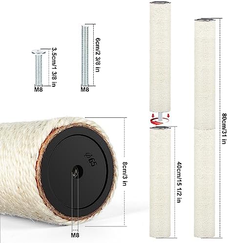 4 PCS M8 Cat Scratching Post Replacement, 15.7 x 3.1 Inch Sisal Pole Cat Tree - Image 2
