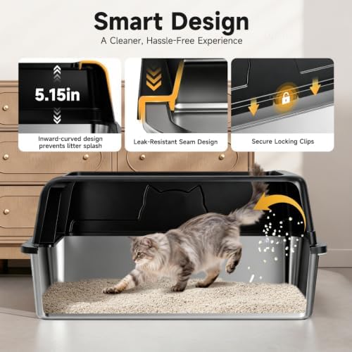 High-Sided Stainless Steel XL Cat Litter Box - Image 3