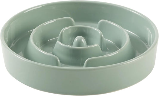 9.5inch Ceramic Slow Feeder Dog Bowl for Large Dog, Puzzle Food Dish, Anti-Gulping, Pet Slow Feeder, Stop Bloat, Preventing Choking (Single Bowl-Light Green)