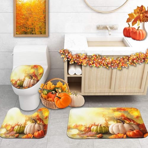 Arttown Bathroom Rug Set of 3, Bath Mats Fall Thanksgiving Pumpkins - Image 4