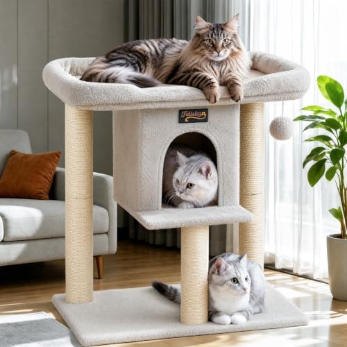 Cat Tree Tower Scratching Post for Indoor Large Adult Cats by FeliskynCatTreeTower