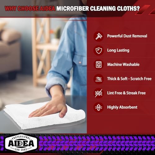 AIDEA Microfiber Cleaning Cloth White, Shop Towels 12×12" - Image 3