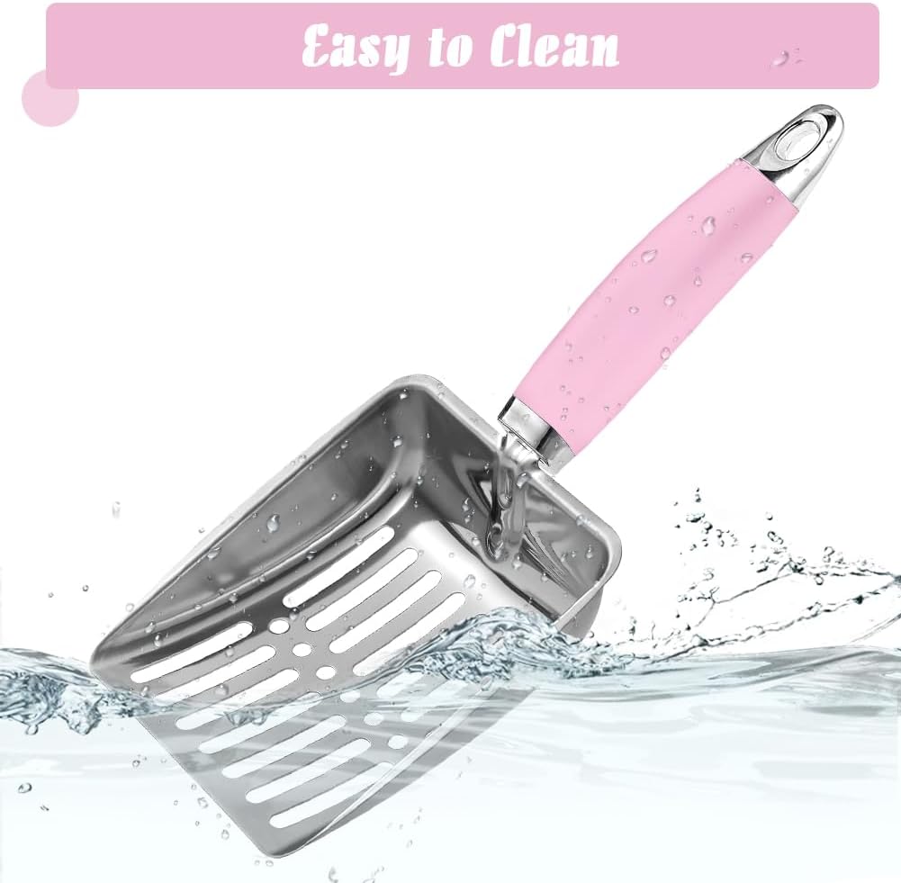 Cat Litter Scoop - Stainless Steel Metal Cat Litter Scoop-Sturdy Mesh Scooper - Mesh Shovel-Easy to Clean - Suitable for Cat Litter Box -Pink