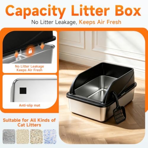 Stainless Steel High-Sided Cat Litter Box - Image 4