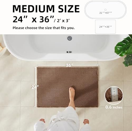 TYUU Waffle Bath Mat, Boho Bathroom Rugs Non Slip, 36x24 Mocha - Image 2
