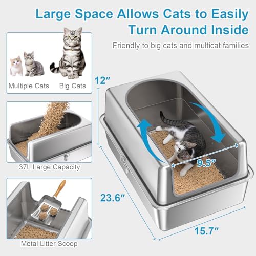 12'' High Sides XL All Stainless Steel Cat Litter Box - Image 3