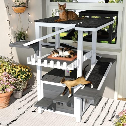 4-Tier Outdoor Cat House, Pine Wood Climbing Tower - Image 7