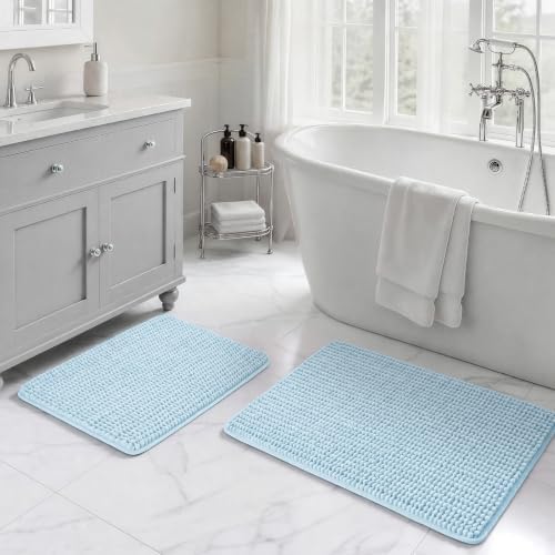 Ophanie Blue Bathroom Rugs Sets 2 Piece, Soft Chenille Bath Mat, Non Slip by Ophanie