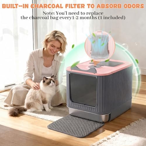 Stainless Steel Cat Litter Box Enclosed, Dual Entry, Pull-Out Tray - Image 5