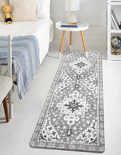 Uphome Boho Vintage Bathroom Runner Rug Gray Non-Slip Soft Bedroom Rug Machine - Image 6