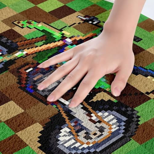 Cool Motorcycle Bath Rug, Pixelated Geometric Grid Shaggy Absorbent Non Slip - Image 4