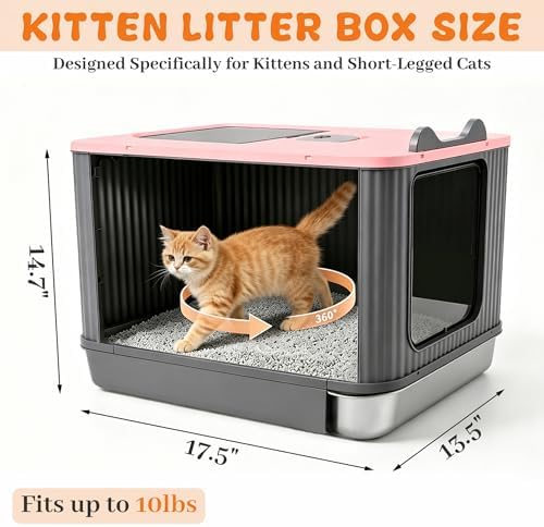 Stainless Steel Cat Litter Box Enclosed, Dual Entry, Pull-Out Tray - Image 2