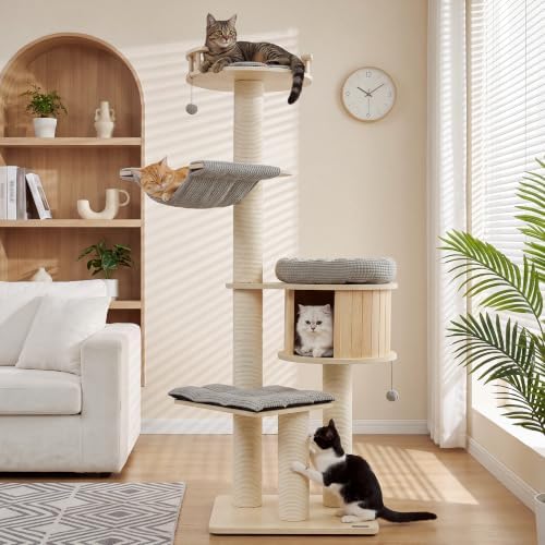 NUNU LAB 69’’ Modern Cat Tree for Large Cats, Wood Cat Tree Tower by NUNULAB