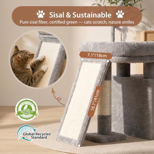 Heybly Cat Tree Extra-Long & Stable 2 Adjustable Scratch Boards HCT210SW-1 - Image 4