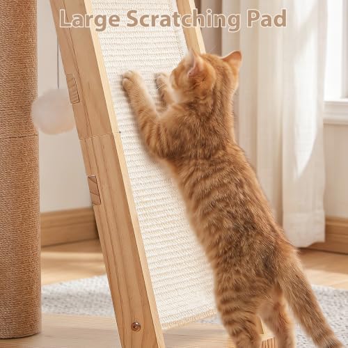 27.5" 3-in-1 Natural Pine Wood Cat Scratching Post - Image 3