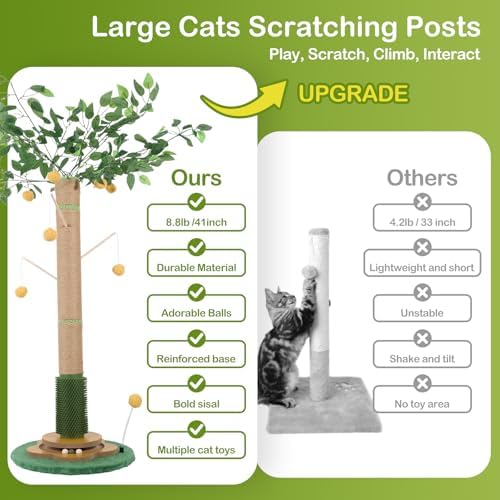 Tall Cat Scratching Post 51 Inch, Sisal Rope Cat Scratcher Tree - Image 6