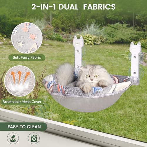 HiPetpy Grey Deep Cat Window Perch, Cordless Foldable Cat Hammock - Image 4