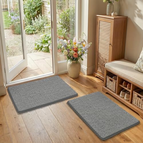 Bcoimo Bath Rug Mat Sets, 2 Piece Extra Soft Chenille Gray Bathroom Mat Set - Image 5