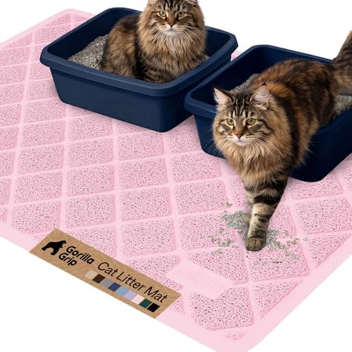 GORILLA GRIP Cat Litter Box Mat, Coiled Mesh Trapping Mats 47x35 Light Pink by GorillaGrip