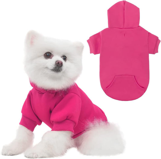 KOOLTAIL Basic Dog Hoodie - Soft & Warm Dog Hoodie Sweater with Leash Hole and Pocket, Dog Winter Coat, Cold Weather Clothes Sweatshirt for Small Medium Large Dogs Puppy Cat Boys Girls Deep Pink M
