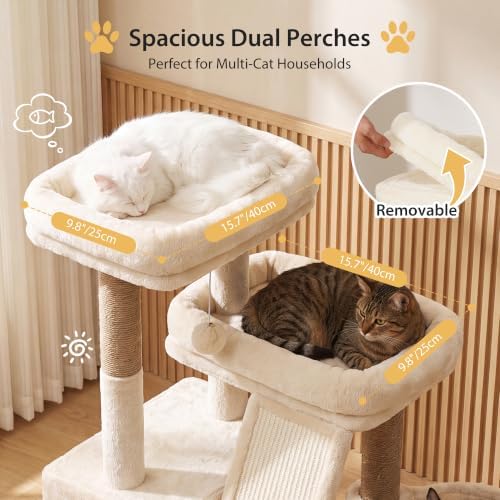Heybly Compact Cat Tree with Big Scratcher, Stable Cat Tower HCT206SMJ - Image 2
