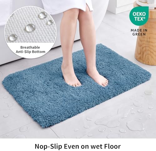 Disolla Blue Bathroom Rugs 24x48, Non-Slip Plush Thick Bath Mat - Image 3