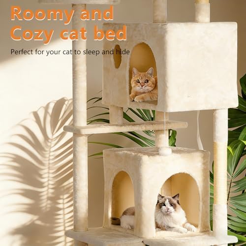 BestPet | 81" Cat Tree Tower | Cream | Sturdy Multi-Level Cat Tree - Image 5