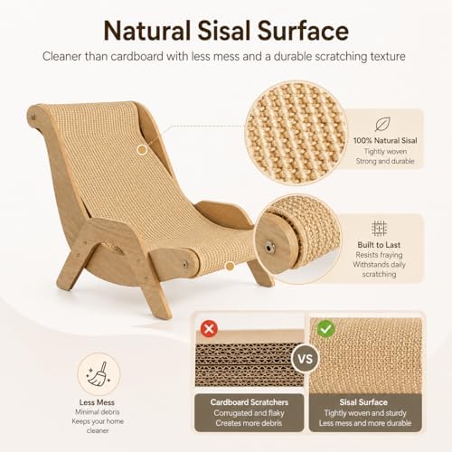 Cat Scratch Lounger Chair, Wooden Sisal Scratching Bed，Replacement pad - Image 4