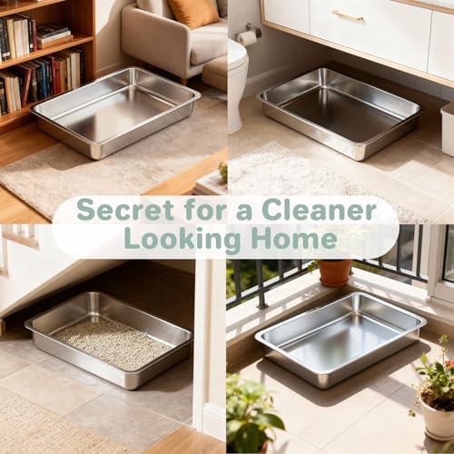 2 Pack Low Entry Stainless Steel Cat Litter Boxes, Metal Shallow Litter Box - Image 7