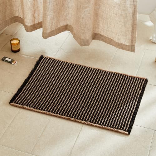 TYUU Waffle Bath Mat, Boho Bathroom Rugs Non Slip, 30x20 Khaki & Black by TYUU