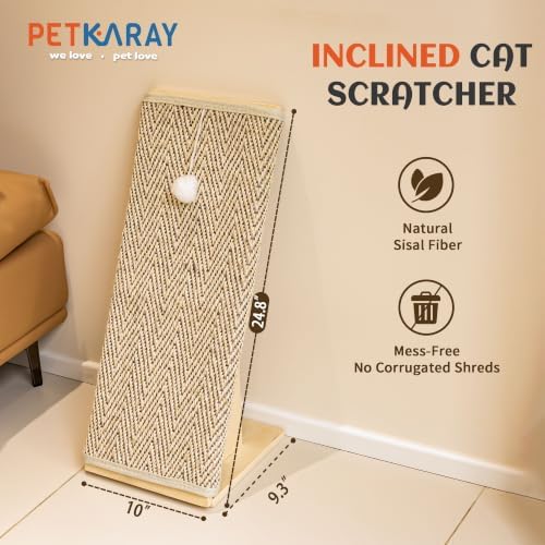 PETKARAY Inclined Cat Scratcher Ramp, 24.8'' Sisal Cat Scratcher - Image 2