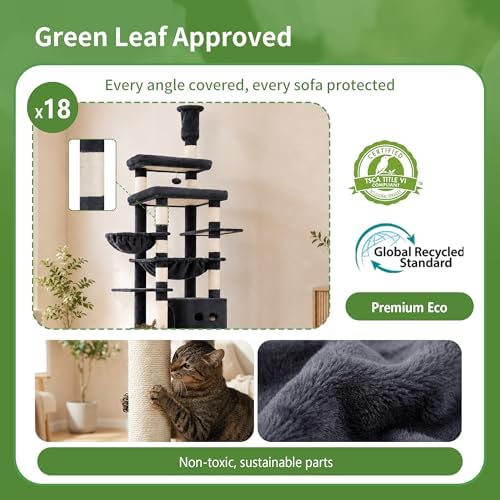 Heybly Floor to Ceiling Cat Tree, 104.7"-116.5" Height-Adjustable HCT92G - Image 4