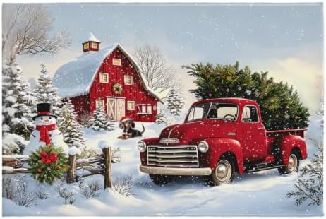 Giwawa Red Truck Bath Rug Winter Xmas Tree Microfiber Front Door Mat 16x24 Inch by Giwawa