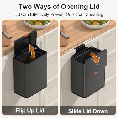 Mbillion 2.1 Gal Brushed Black Hanging Stainless Steel Compost Bin - Image 4