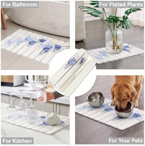 Blue Wisteria Foldable Stone Bath Mat, Absorbent Stone Bathroom Shower Mat - Image 7