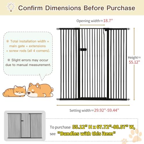 Lumizone Extra Tall Cat Gate 55.12" High 29.92"-59.44" Wide Pet Gate Black - Image 2
