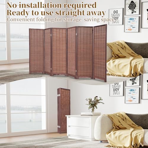 Bamboo Room Divider 6 Panel 47" H, 360°Rotating Feet Privacy Screen - Image 4