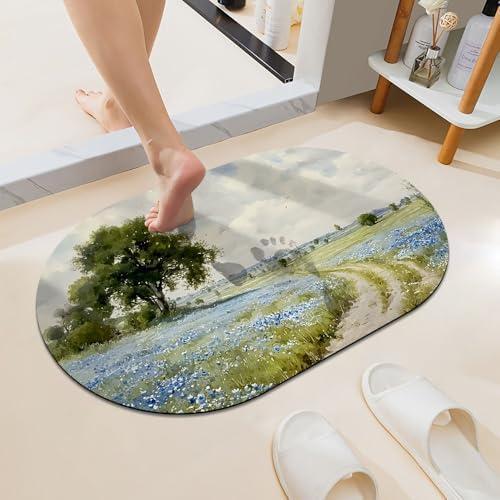Blue and White Flowers Landscape Super Absorbent Quick-Drying Bathroom Mat Rug by ZHUZHISHAN